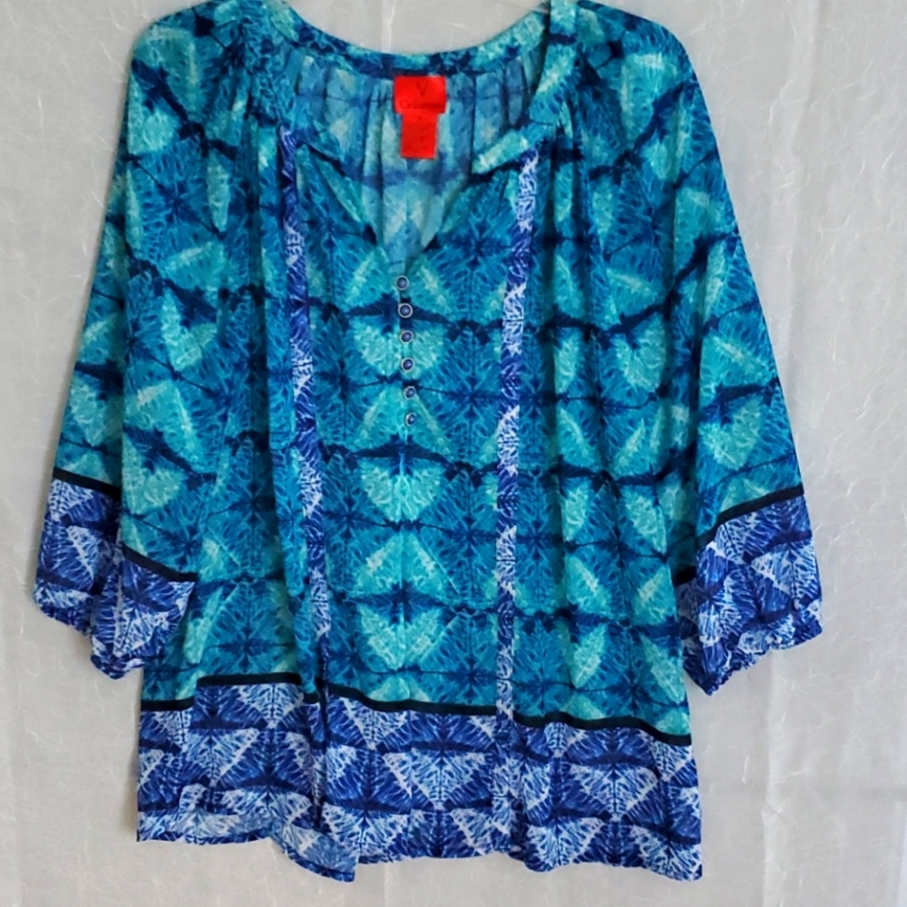 V Christina Tunic Blue Turquoise Top